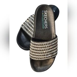 Skechers Size 7 Black Slide  Rhinestone Emblished Sandals